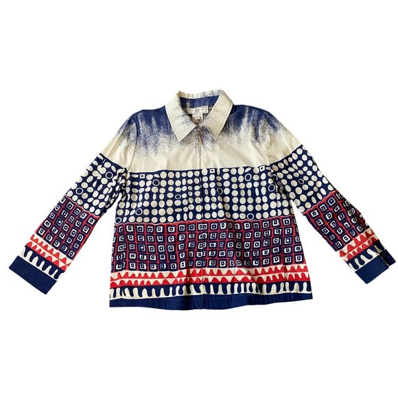 St. John Sport Marie Gray Lightweight Jacket Red White Blue Large - Picture 1 of 11